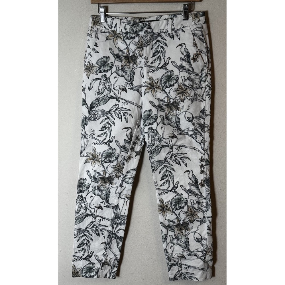 ZARA Women's Printed Capri Pants Size M Floral Bird Toile Made in Spain